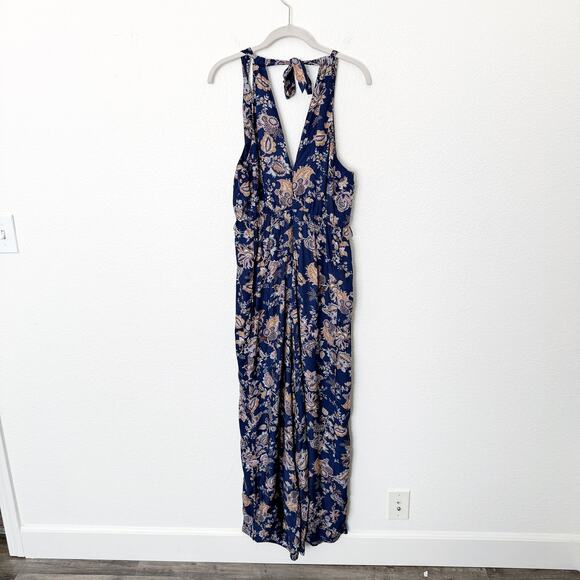 [Anthropologie] Ett Twa Blue Paisley Floral Print Wide Leg Jumpsuit Sz Medium M - Picture 3 of 13